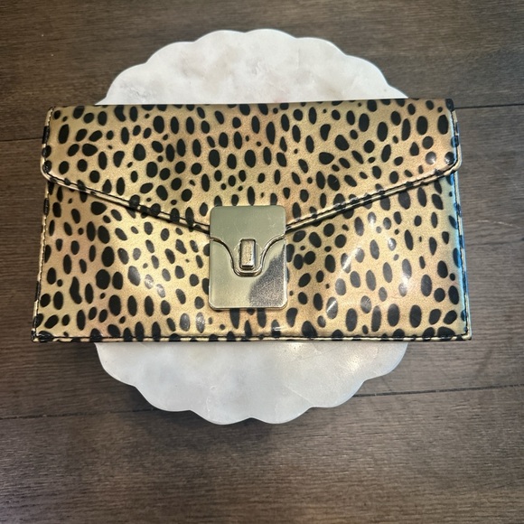 Talbots Handbags - Talbots Gold and Black Clutch with Animal Print